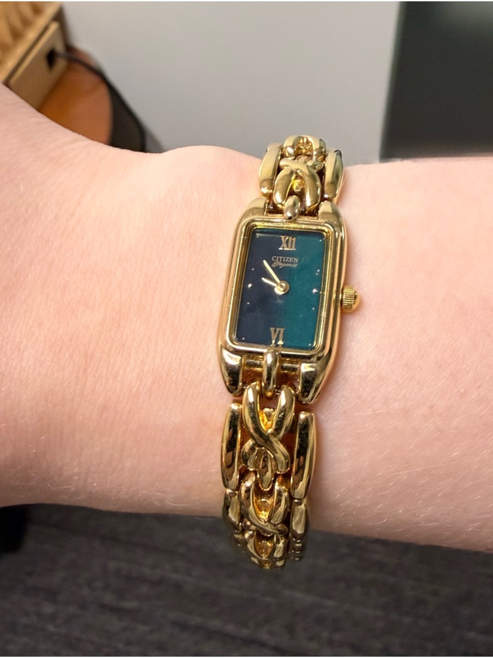 Vintage Citizen Ladies' Gold Filled Link Bracelet Watch with Green Face